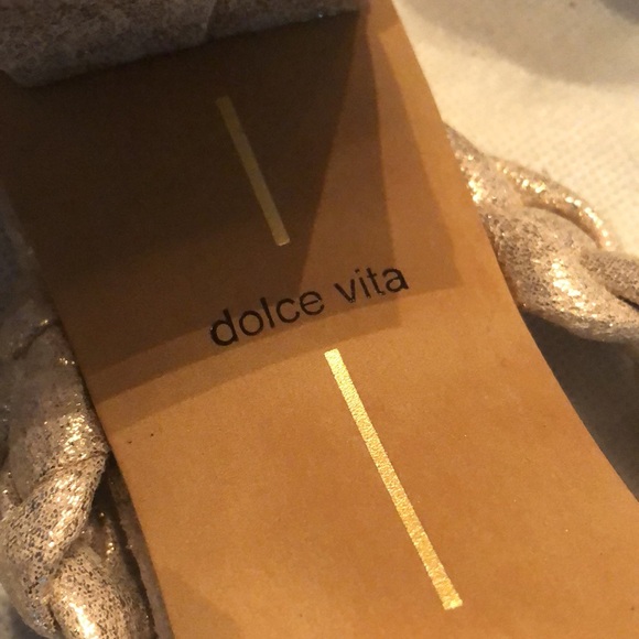 *NEW dolce vita gold lame braided sq toe sandal slide on chunky heels - Picture 7 of 11